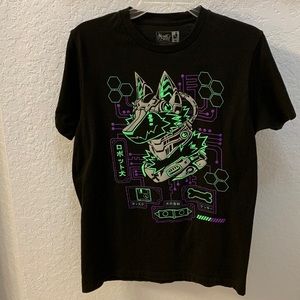 Black 100% Cotton Shirt, Size Med. - Protogen Furry Print